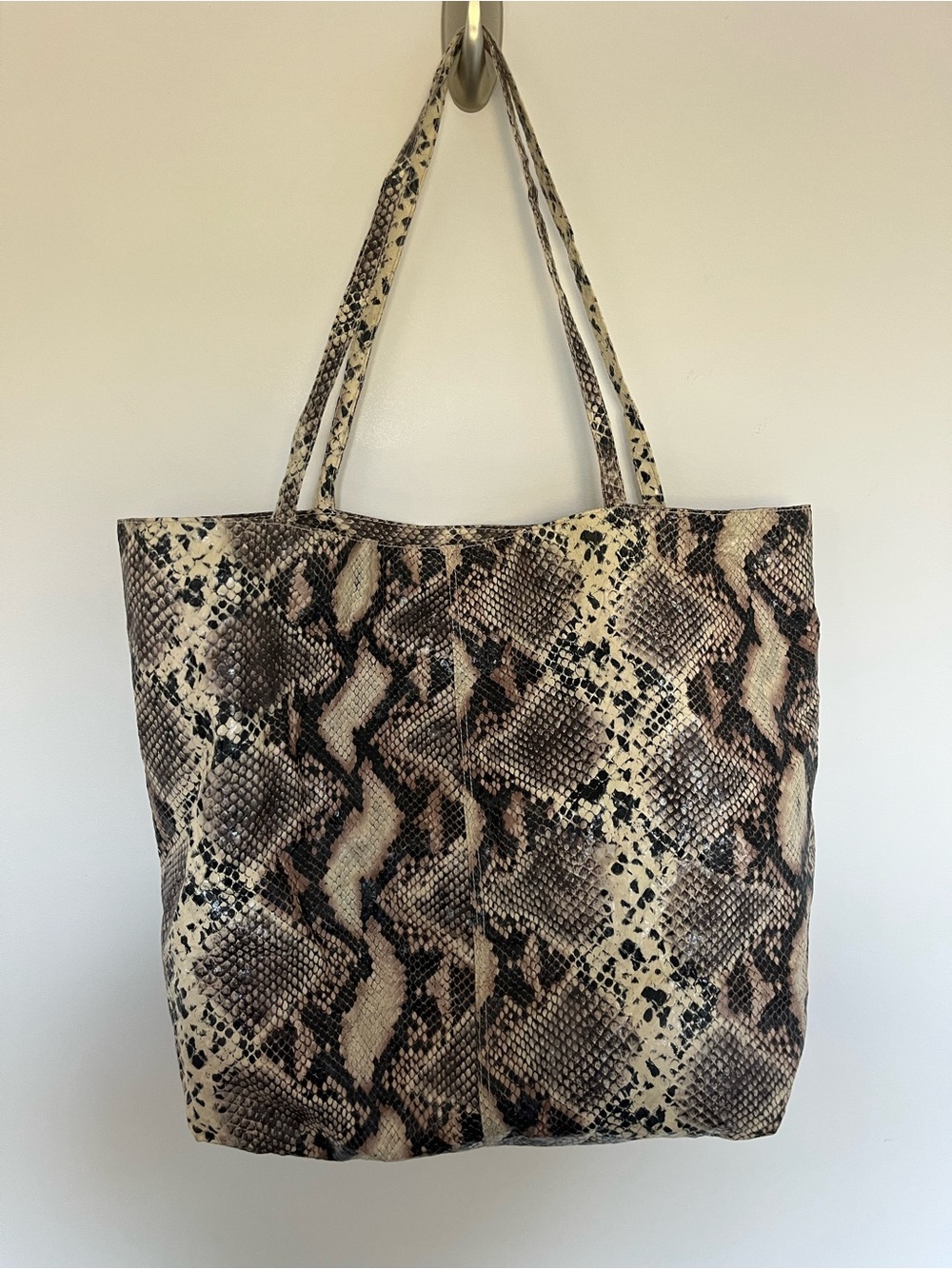 Saks Fifth Avenue Snake-Print Tote in Beige and Brown